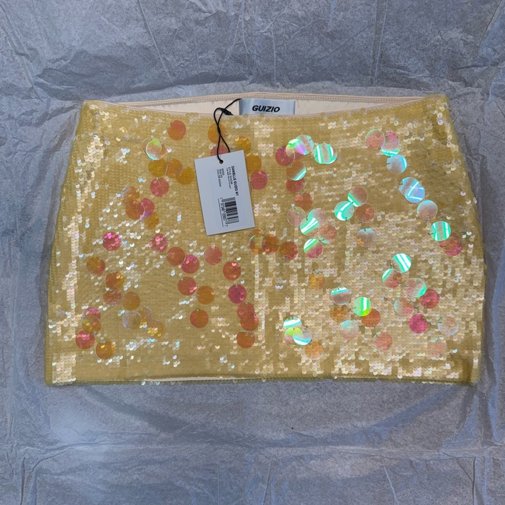 Danielle Guizio Yellow Sequin Mini Skirt